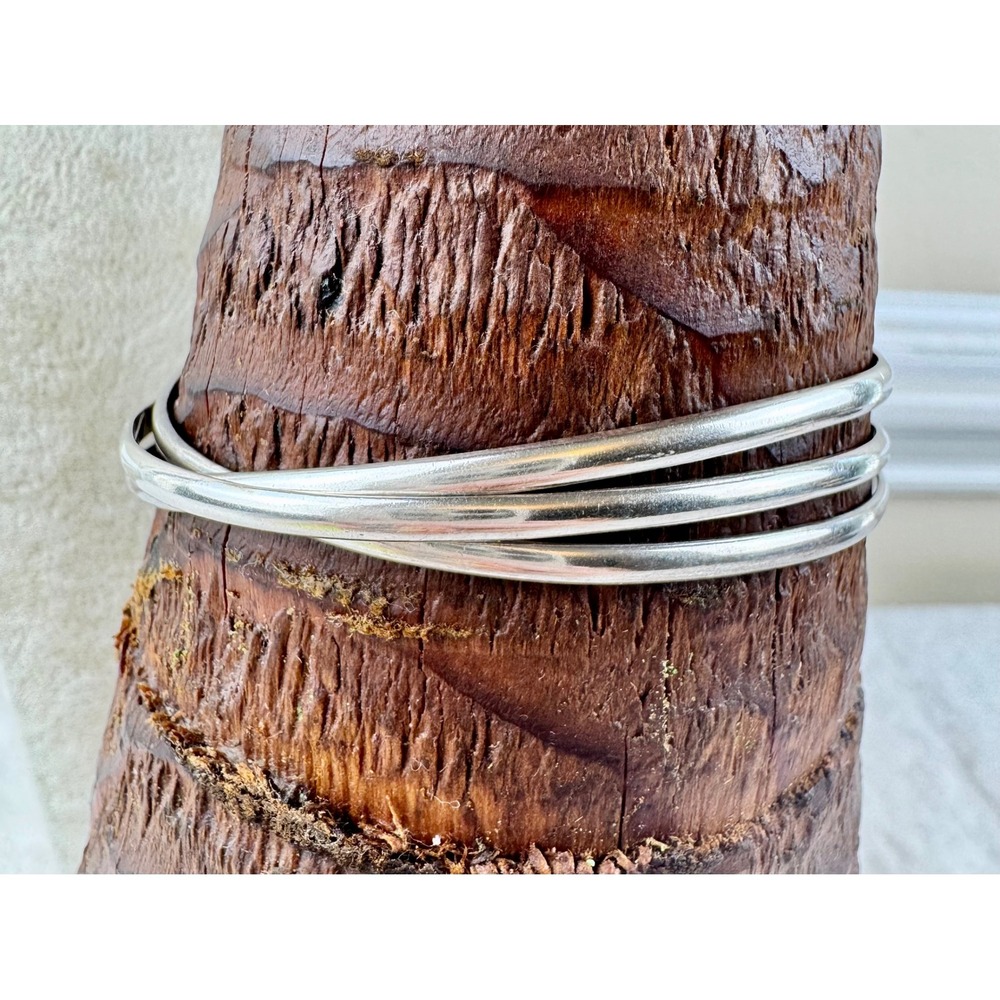 Vintage 925 Sterling Silver Triple Interlocking Rolling Bangle Bracelet 8"